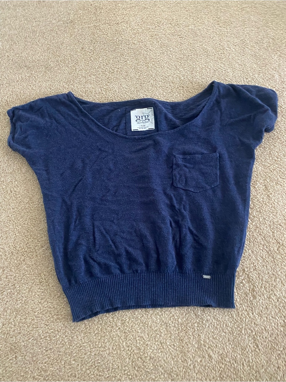 2000s Garage Navy Short Sleeve Pocket Sweater Top